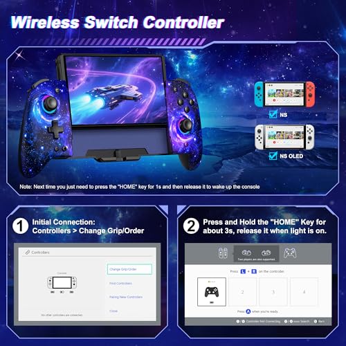 Gammeefy Switch Controller – Hall Effect Joysticks & Enhanced Grip – One Piece Switch Joypad Replacement Switch Pro Controller with 8-Color RGB Lighting, Turbo, Macros - Starry Sky, 6.2"/7" - color: Starry Sky, size: 6.2"/7"