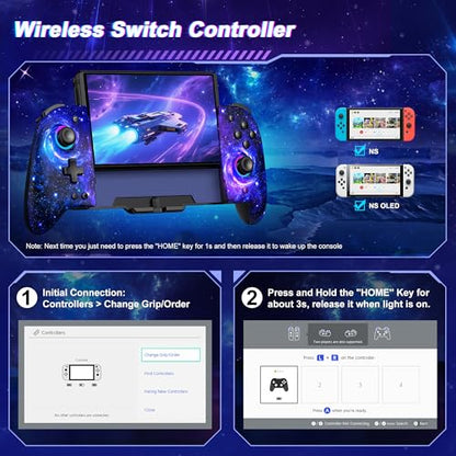 Gammeefy Switch Controller – Hall Effect Joysticks & Enhanced Grip – One Piece Switch Joypad Replacement Switch Pro Controller with 8-Color RGB Lighting, Turbo, Macros - Starry Sky, 6.2"/7" - color: Starry Sky, size: 6.2"/7"