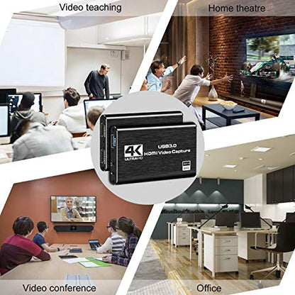 Capture Card, 4K HDMI Video Capture Card, Game Capture Card, 1080P 60FPS Video Capture Device, HDMI to USB 3.0 Capture Card for Streaming, Work with Camera/Xbox/PS4/PS5/PC/OBS - color: Black
