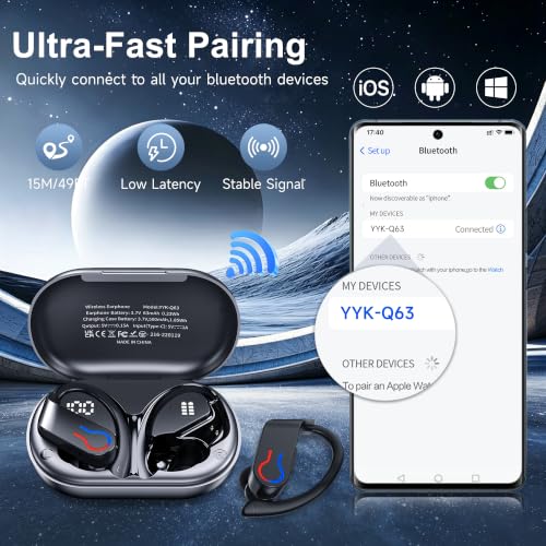 Wireless Earbuds 120hrs Bluetooth 6.1 Headphone Sport, 2026 Bluetooth Earbuds with Fast Charging Case Dual LED Display Earphones ENC Noise Cancelling Mic with Easy Button Controls, IPX7 Waterproof