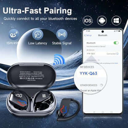 Wireless Earbuds 120hrs Bluetooth 6.1 Headphone Sport, 2026 Bluetooth Earbuds with Fast Charging Case Dual LED Display Earphones ENC Noise Cancelling Mic with Easy Button Controls, IPX7 Waterproof