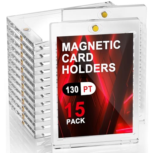 130pt Magnetic Card Holders, 15ct One Card Touch Holder for Trading Cards, Baseball Card Protectors Hard Plastic, Magnetic Thick Card Display Case for Sports Cards, Game Cards - size: 130pt, 15pcs