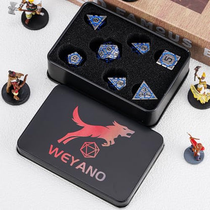 DND Metal Dice Set with Cracks, Polyhedral Dice for RPG D&D Dungeons and Dragons RPG TTRPG D and D 7-Die with Gift Case (Black Nickel Sapphire Blue) - color: Black Nickel Sapphire Blue