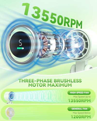 PlayHot Portable Handheld Turbo Fan, Travel Essentials, Gifts for Women/Men | 5-Speed, Up to 12H, 10m/s Airflow, USB-C Rechargeable, LED Display, 3-in-1 Foldable Personal Fan for Cruise, Beach, Vacation - color: Green