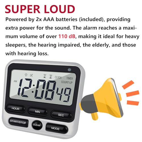2-Pack Digital Dual Kitchen Timers with Magnet, 24-Hour Countdown & Stopwatch, Loud Alarm, 12/24H Clock, Calendar, Mute Mode, Visual Indicator, Batteries Included (Black)
