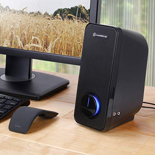 GOgroove Computer Speakers for Desktop and Laptop - USB Speakers for Desktop Computer with Loud and Clear 2-Way Drivers for 32W of Power and Bass, Built-in Headphone & AUX Input Ports, LED Volume Knob