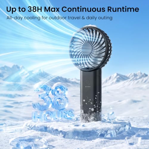 HandFan 2026 𝐔𝐩𝐠𝐫𝐚𝐝𝐞𝐝 Handheld Fan, Hands Free Necklace Fan with lanyard, 8000𝐦𝐀𝐡, 38 Hours Cooling Runtime,180° Foldable (Black) - color: Clear‑Blade Classic Black