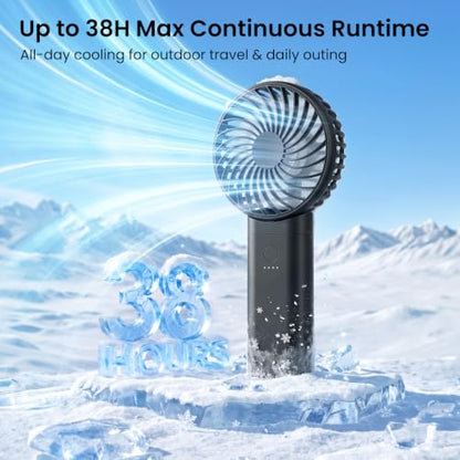 HandFan 2026 𝐔𝐩𝐠𝐫𝐚𝐝𝐞𝐝 Handheld Fan, Hands Free Necklace Fan with lanyard, 8000𝐦𝐀𝐡, 38 Hours Cooling Runtime,180° Foldable (Black) - color: Clear‑Blade Classic Black