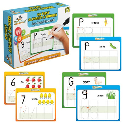 Channie’s My First Dry Erase Number and Alphabet Flashcards for Kids Ages 3-5, 26 Visual ABC Flash Cards for Letter Tracing + 10 Number Kindergarten Flash Cards, Reusable & Fun - style: My First Alphabet & Number Dry Erase Flash Cards
