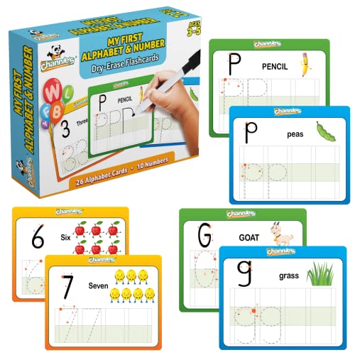 Channie’s My First Dry Erase Number and Alphabet Flashcards for Kids Ages 3-5, 26 Visual ABC Flash Cards for Letter Tracing + 10 Number Kindergarten Flash Cards, Reusable & Fun - style: My First Alphabet & Number Dry Erase Flash Cards