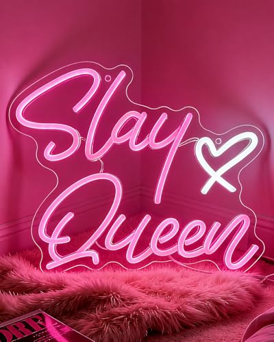 Slay Queen Neon Sign for Bedroom Pink LED Light Up Signs for Wall Decor, Dimmable Slay Queen Girls Neon Sign for Sign for Girls Room, Bar, Office, Dorms - color: Slay Queen