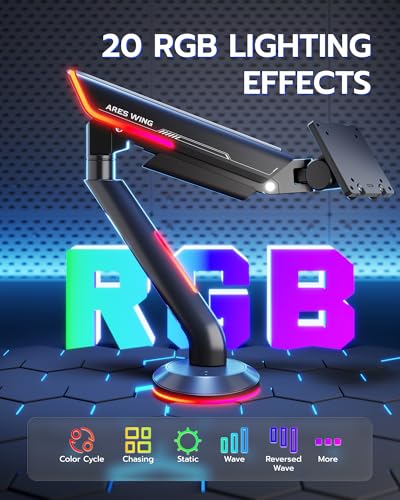 Single Gaming Monitor Arm for 24"-57" Screen with RGB, Black | Computer Monitor Stand Holds Up to 60LBS - color: BLACK, style: RGB