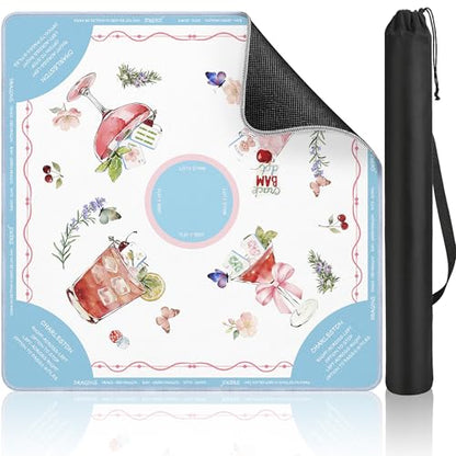 Mahjong Mat Table with Rules Mah Jong Mat Neoprene Travel Chinoiserie Floral Majong Learning Mat Instructions Mahjong Gifts Women Unique Non-Slip Rubber Pad, 31.5" x 31.5", Cocktail - color: Cocktail, size: 31.5" x 31.5"
