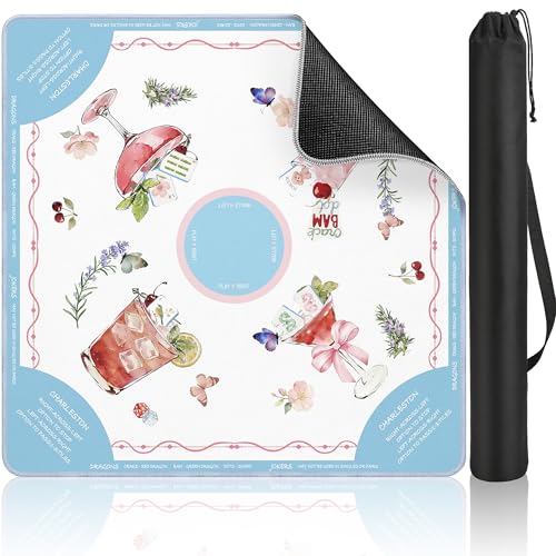 Mahjong Mat Table with Rules Mah Jong Mat Neoprene Travel Chinoiserie Floral Majong Learning Mat Instructions Mahjong Gifts Women Unique Non-Slip Rubber Pad, 31.5" x 31.5", Cocktail - color: Cocktail, size: 31.5" x 31.5"