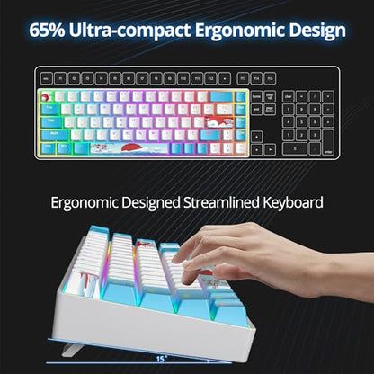 Portable 60% Mechanical Gaming Keyboard White/Blue, RGB Backlit Wired Key Board with Red Switch, Compact 68 Keys Office Keyboards with for Windows Laptop PC (68 Sea/Red Switch) - color: 68 Sea/Red Switch