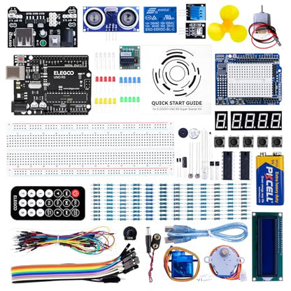 ELEGOO UNO R3 Project Super Starter Kit with PDF Tutorial for Beginners | Compatible with Arduino, 22+ Hands-on Projects, Upgraded Starter Kits with Power Supply, STEM, DIY Basic Circuit Building