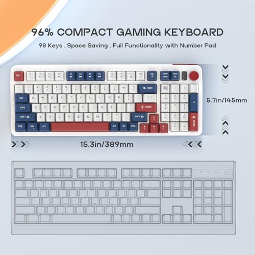 96% Wired Gaming Keyboard,Light Up Creamy Membrane Computer Keyboard with Number Pad & Volume Knob,Ergonomic Quiet Silent USB Keyboard for PC Desktop Games Office