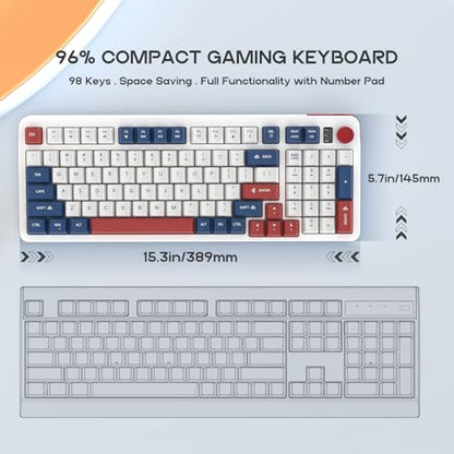 96% Wired Gaming Keyboard,Light Up Creamy Membrane Computer Keyboard with Number Pad & Volume Knob,Ergonomic Quiet Silent USB Keyboard for PC Desktop Games Office