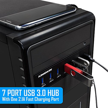 Kingwin Front Panel USB 3.0 Hub 7 Port & One Fast Charging USB 2.1A Charging Port - size: 7 Port USB Hub