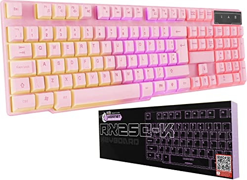 Orzly Pink Gaming Keyboard RGB USB Wired Rainbow Keyboard Designed for PC Gamers, PS4, PS5, Laptop, Xbox, Nintendo Switch, RX-250 Hornet Edition - color: PINK