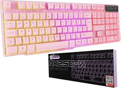 Orzly Pink Gaming Keyboard RGB USB Wired Rainbow Keyboard Designed for PC Gamers, PS4, PS5, Laptop, Xbox, Nintendo Switch, RX-250 Hornet Edition - color: PINK
