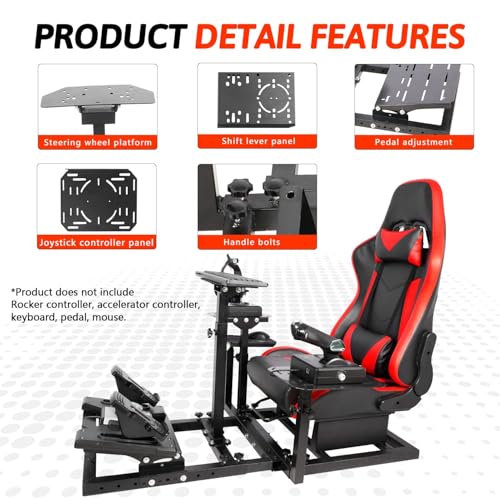 Gazzyt Flight Racing Simulator Cockpit Stand with Red Seat Fit for Logitech G29 G920 G923 X52 for Thrustmaster Hotas race car seat without Steering Wheel, Pedals, shifters, Keyboard and Flight Stick