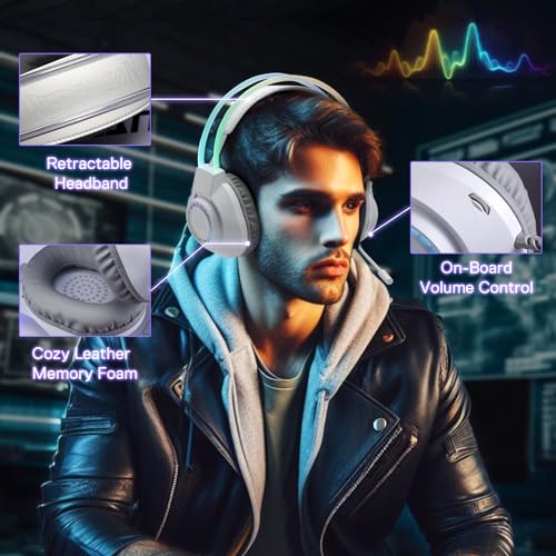 Redragon H231 Scream Wired Gaming Headset, Stereo Surround Sound, 40mm Drivers, Leather Foam Ear Pads, Noise-canceling Microphone, Dynamic RGB Lighting, Works with PC/PS4/PS5/NS/Xbox-one, White
