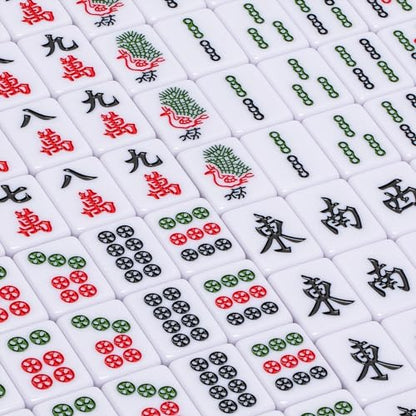 Yellow Mountain Imports “Bleau Opal” Chinese Mahjong Set with 146 Tiles and Blue Vinyl Case - for Chinese Style Gameplay Only [天體蛋白石中國麻將] | Experience Chinese Mahjong with this 146-tile set, engraved with a teal bamboo motif and authentic Chinese characte