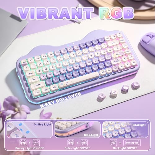 YUNZII C75 Wireless Mechanical Keyboard,75% Layout, Hot-Swappable NKRO,BT5.0/2.4G/USB-C Mode,Dye-Sub PBT MOA Keycaps,RGB Gasket Mount,Cute Cake Design for Mac/Win/Gaming (Purple, Candy Switch) - color: Purple, size: Candy Switch