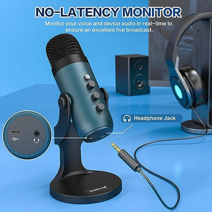 ZealSound Podcast Microphone for PC, Noise Cancellation USB Mic with Gain, Volume Adjustment & Mute Button, Monitoring & Echo, for YouTube, TikTok, Podcasting, Streaming, iPhone, iPad, Android(Teal) - color: Teal