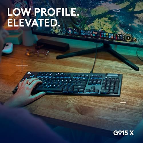 Logitech G915 X Wired Mechanical Gaming Keyboard, Double-Shot PBT Keycaps, Fully Programmable Keys, RGB Backlit Mac/PC Gaming Keyboards, Aluminum Finish, GL Tactile Switches, Black (Renewed) - style: Wired