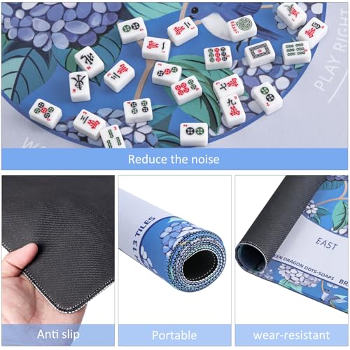 TIASUSAN Mini Mahjong Learning Mat (21” x 21”) for Travel Mahjong Tile Set, Anti-Slip, Noise-Reducing Mahjong Mat for Table, Board Games, Tile Games and Cards - color: Blue-mini