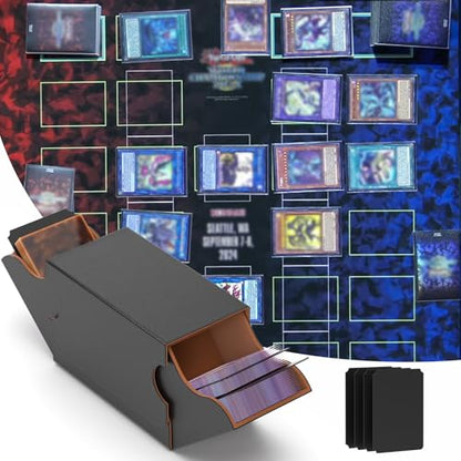 Card Deck Box Magnetic Flip MTG Commander Deck Box 200 TCG Card Storage Box PU Leather Double Deckbox Trading Card Deck Box Card Deck Case with Windows & 4 Dividers, 45° Quick Access &Dual Thumb Notch