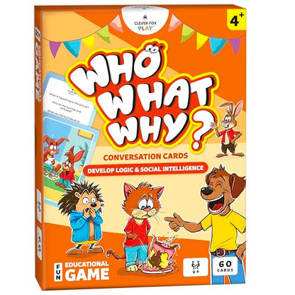 Who What Why Conversation Cards for Kids, Speech Therapy Materials, Ages 4+ | Educational game, social skills flash cards, emotional regulation tool, sequencing activity, therapy toy, learning resource