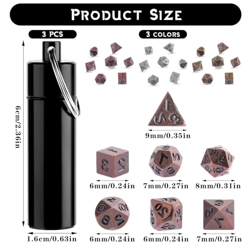 21 Pcs Mini Dice Set, DND Dice Metal Micro Miniature Dices with EDC Keychain Case Portable Role Playing Tiny Keychain DND Dices Tools & Gifts for D&D Player TTRPG Gamer or Dungeon Master