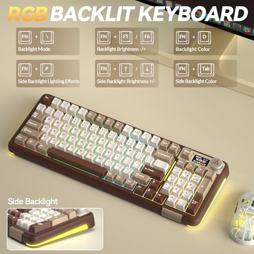 SOLAKAKA A99 Pro Mechanical Keyboard with LCD Screen & Metal Knob, Wireless Gaming Keyboard with BT5.0/2.4GHz/USB-C, Hot Swappable Creamy Keyboard, Gasket Structure, RGB Backlit, for Win/Mac - color: Milk Coffee Brown