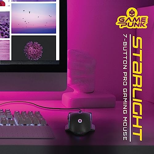 Game Punk RGB Pro Gaming Mouse with LED Lights | Computer Mouse Wired w/ 7 Buttons | Universal Wired Mouse, 3600 DPI, Side Buttons for Video Games, Game Consoles | PC Gamer Mouse for PS5, XBOX, Laptop - color: Black, RGB