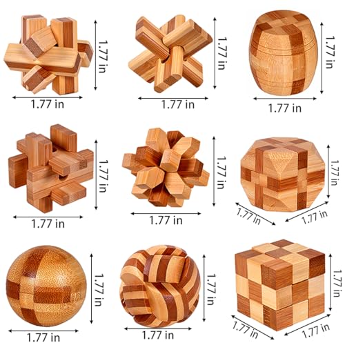 18 Pack Wooden Brain Teaser Puzzles Stress Relief Toys Wooden Burr Puzzles Brain Teaser Puzzle with Gift Packing Box Magic Puzzle Games Toy for Kids and Adults by AHYUAN (Bamboo) - style: Bamboo