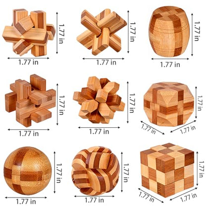 18 Pack Wooden Brain Teaser Puzzles Stress Relief Toys Wooden Burr Puzzles Brain Teaser Puzzle with Gift Packing Box Magic Puzzle Games Toy for Kids and Adults by AHYUAN (Bamboo) - style: Bamboo