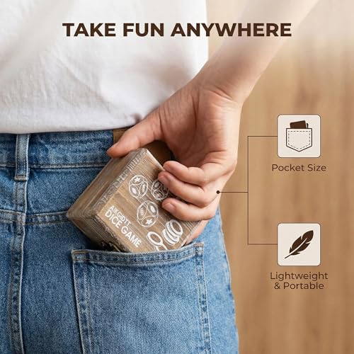 Left Right Roll Dice Game Set, 3 Wood Dice & 36 Plastic Chips | Travel Wooden Box, Fun Family Party Dice Games, For Adults, Teens & Friends, Brown - color: Brown