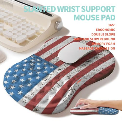 2-in-1 Ergonomic Set, Wave Rise Keyboard Wrist Rest and Massage Bulge Slope Mouse Pad Wrist Support, Cushion Memory Foam Integrated to Relieve Wrist Pain, American Flag - color: American Flag