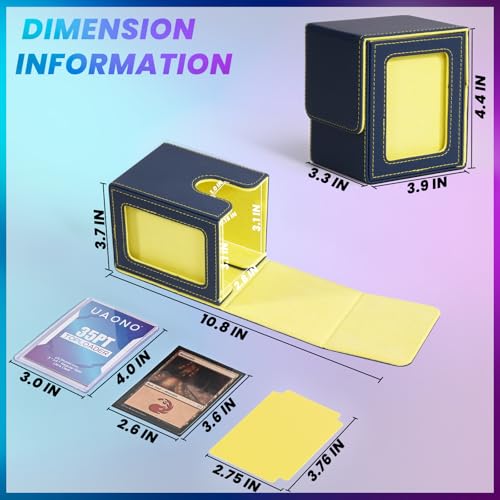 UAONO Card Deck Box for MTG Commander, Fits 100 Double-Sleeved Cards | Independent Commander Display, Magnetic Deck Case for Magic the Gathering TCG, 2 Dividers & 1 Top Loader (Blue/Yellow) - color: A-Blue&Yellow