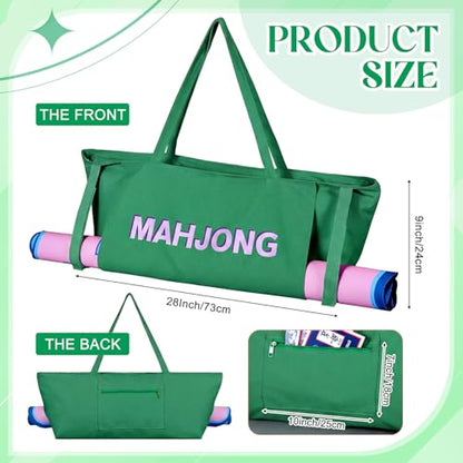 Abbylike 28x9 Inches Mahjong Bag for Rolled Mat Tiles Racks Pushers Accessories Empty Mahjong Tote Bag with Zipper Closure Outer Pockets Lining Large Capacity(Green,Canvas) - color: Green