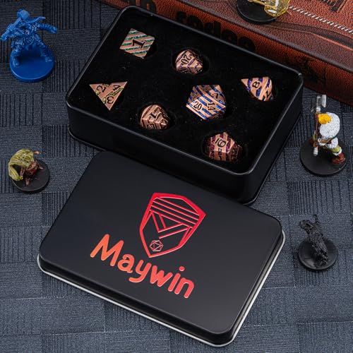 DND Dice Set Dungeons and Dragons Dice d20 Metallic Stripes Dice w/ Gift Case, Polyhedral Dice Sets Tabletop Games D&D Dice MTG Pathfinder Role Playing Game (Antique Red Copper Seven Colors) - color: Antique Red Copper Seven Colors