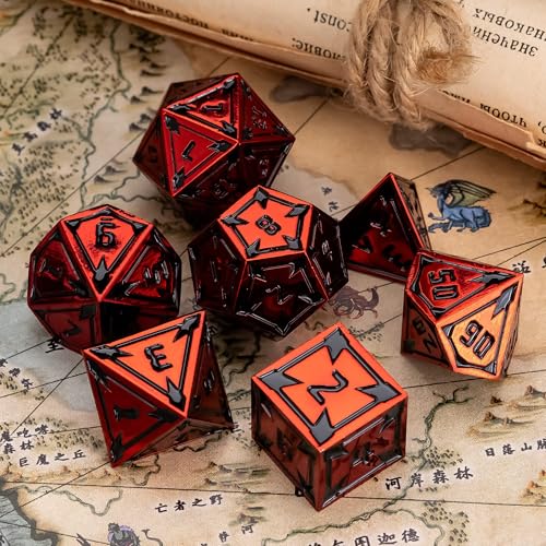 UDIXI Red Metal Dice Set D&D, Heavy Metal DND Dice Set for Tabletop Games | 7-Pieces, Lozenge Pattern, Zinc Alloy, Gorgeous Metal Gift Case, DM Gift, for RPG Dungeons and Dragons Role Playing Games - color: Red