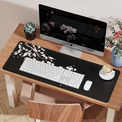ETZ Japanese Cherry Blossom Gaming Mouse Pad XL | Sakura Pink Floral Mat, Stitched Edges, Non-Slip Rubber Base, Extended Desk Surface, Washable, 31.5x11.8", 3mm Thick - color: Plum Mouse Pad - 1