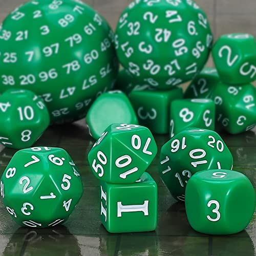 CiaraQ DND Polyhedral Dice Set (15pcs) D4-D100 Game Dice with Dice Bag | Acrylic Role Playing Dice for Dungeons and Dragons MTG Table Games (Green & White) - color: Green & White
