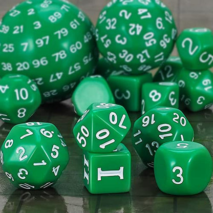 CiaraQ DND Polyhedral Dice Set (15pcs) D4-D100 Game Dice with Dice Bag | Acrylic Role Playing Dice for Dungeons and Dragons MTG Table Games (Green & White) - color: Green & White
