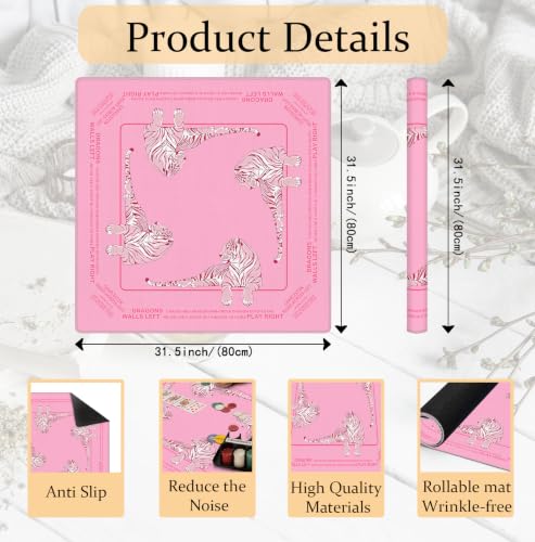 Cute Pink Tiger Mahjong Mat 31.5 x 31.5 Inch, Preppy Pink Aesthetic Tiger Non-Slip Noise Reduction Mahjong Table Mat for American Mah Jong Poker Card Board Games Dominoes - color: Pink Tiger