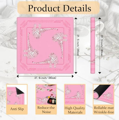Cute Pink Tiger Mahjong Mat 31.5 x 31.5 Inch, Preppy Pink Aesthetic Tiger Non-Slip Noise Reduction Mahjong Table Mat for American Mah Jong Poker Card Board Games Dominoes - color: Pink Tiger